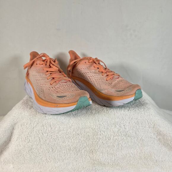 Hoka One One Clifton 8 Orange & Cream Lace-up Women's Running Shoes Size 10B - Picture 3 of 15
